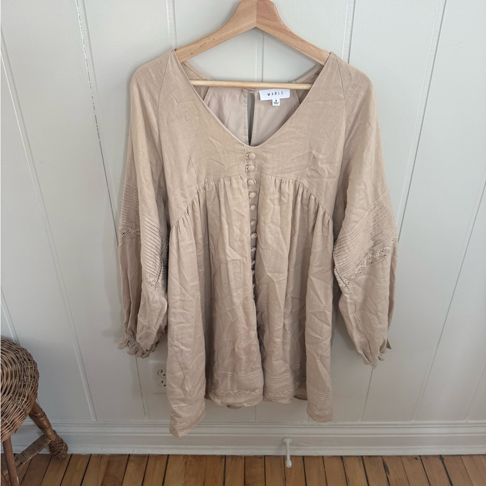 Beige Button-Front Women's Dress